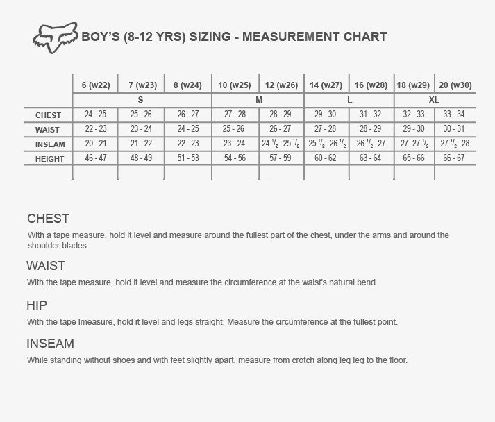 fox racing pants size chart - Part.tscoreks.org